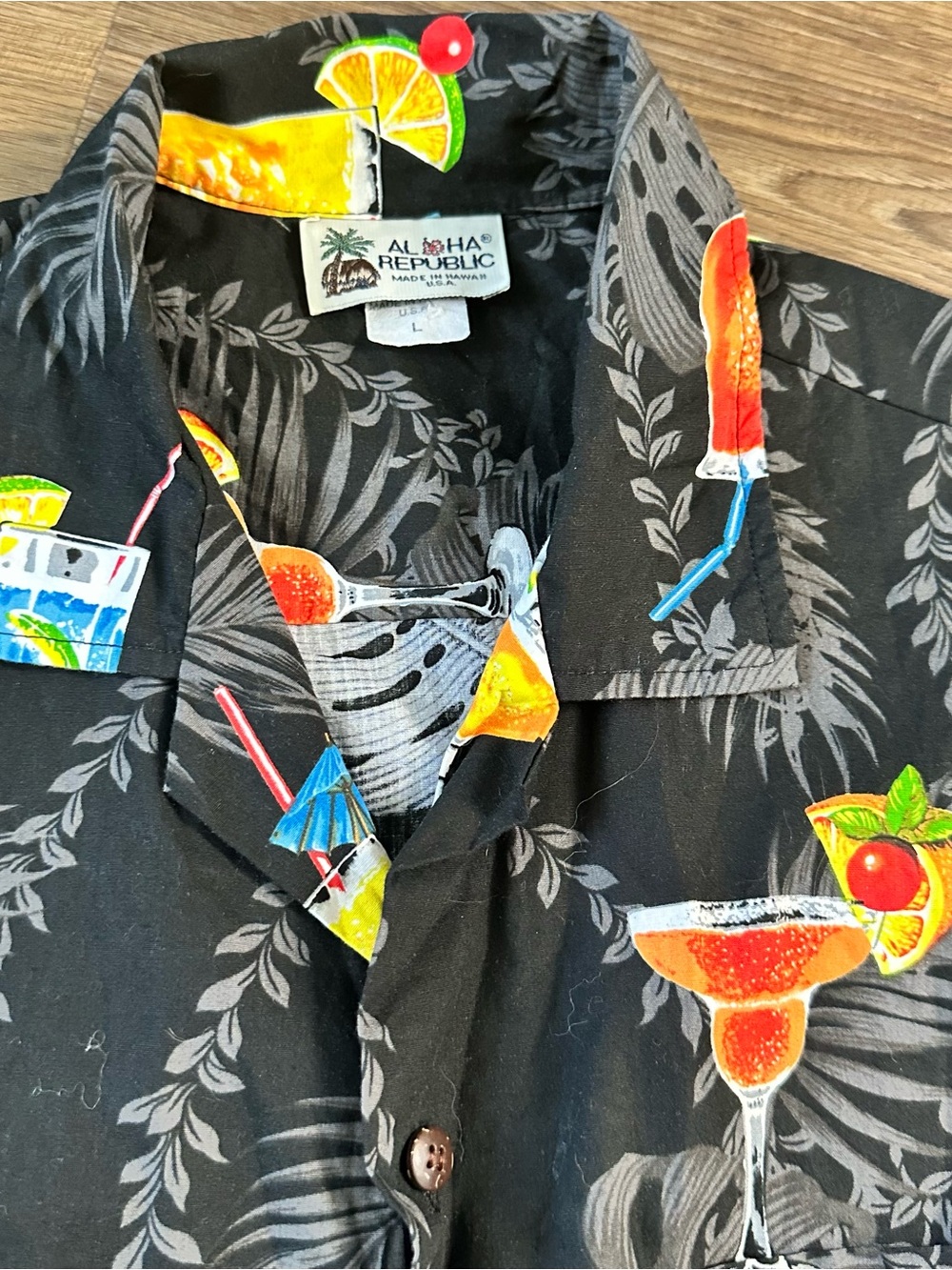 Aloha Republic Made in‎ Hawaii Cotton Drinks Martini Bar Hawaiian Shirt Large